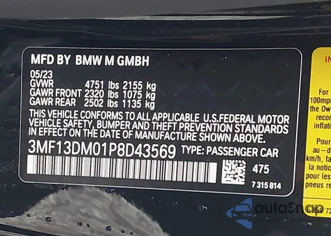 2023 BMW M2 from USA, damaged, VIN 3MF13DM01P8D43569